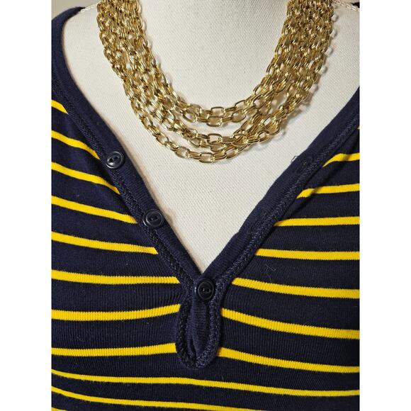 Lauren Ralph Lauren Jeans Co. Womens Henley Tee Shirt Blue Yellow Striped 3X - Picture 3 of 5